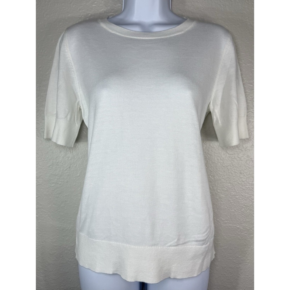 Ann Taylor White knit top Women's Size M lightweight short-sleeve sweater